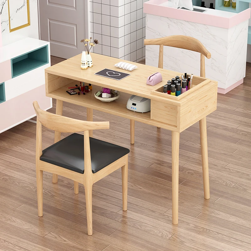 

Wooden Professionals Nail Desk Chair Set Modern Organizer Nail Table Reception Salon Tavolo Unghie Manicure Furniture