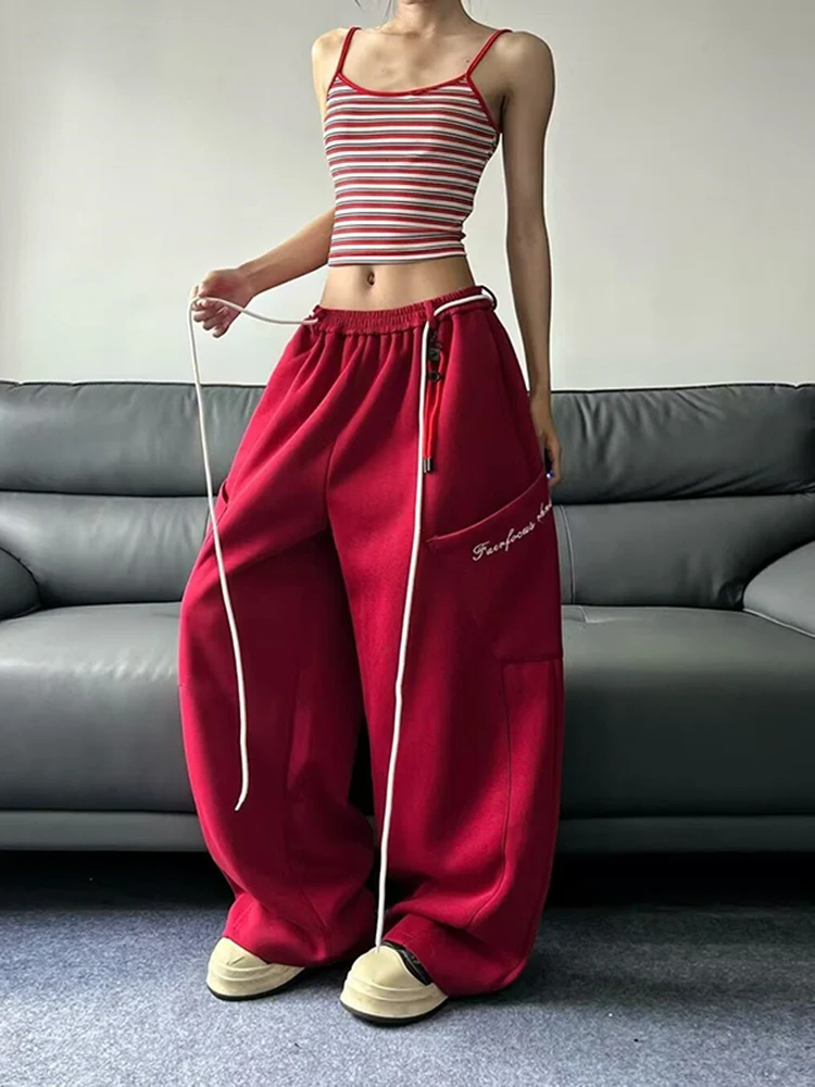 

Женские спортивные брюки с низкой талией, вышивкой и широкими штанинами, свободного кроя, для танцев и отдыха