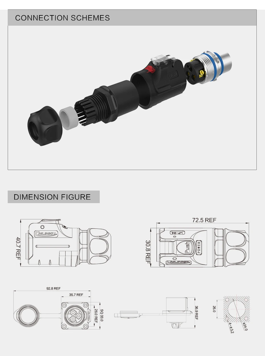 CNLINKO M24 24-Pin Wasserdichter Lötanschluss Halbmetall Umgekehrte Montage Buchsenstecker + Stecker für Verkehrskontroll- / AV-Systeme – Detail 9