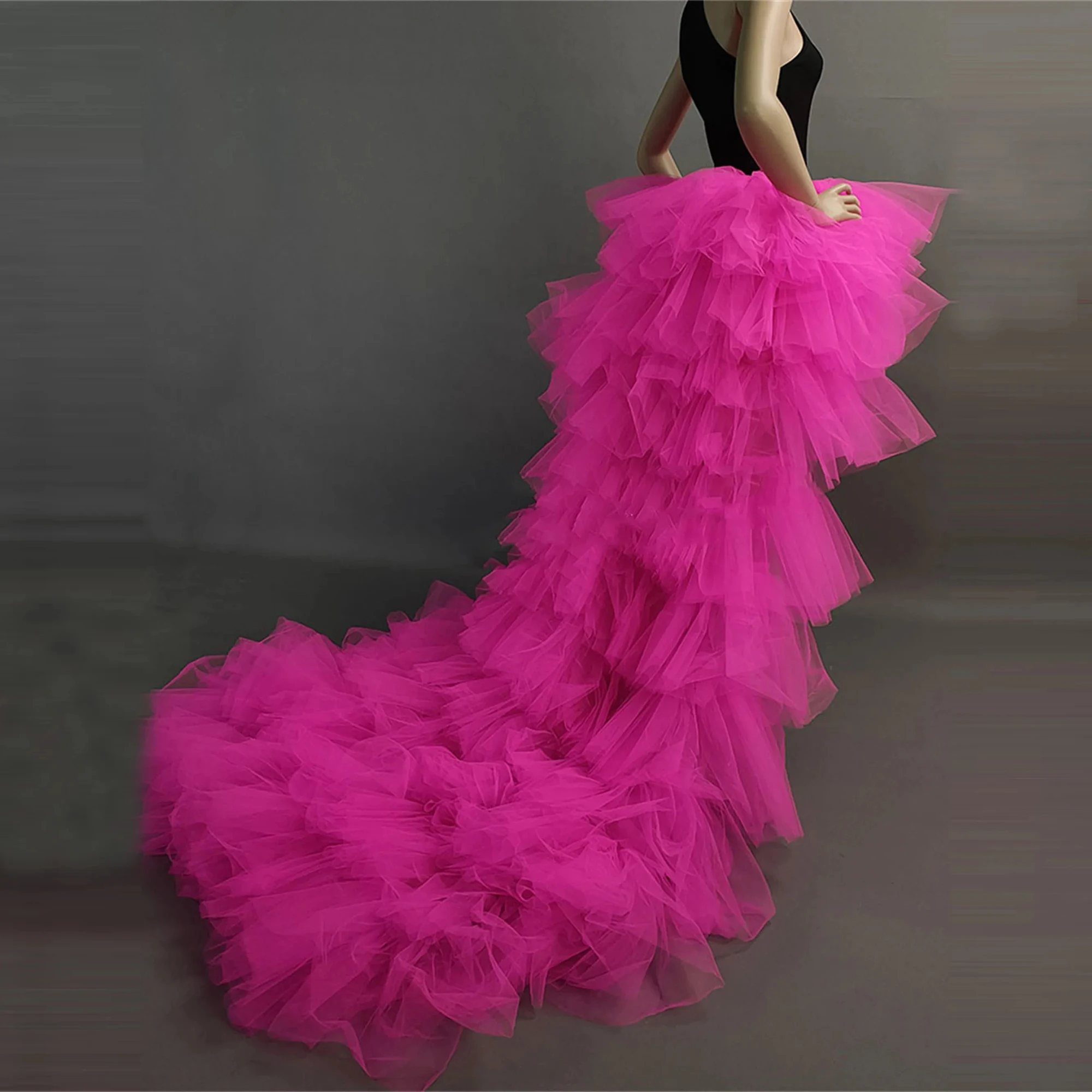 

Fairy Layered Tulle High Low Skirt Hot Pink Tiered Mesh Women Birthday Skirt Party Wear Asymmetrical Tutu Prom Skirt Custom Made