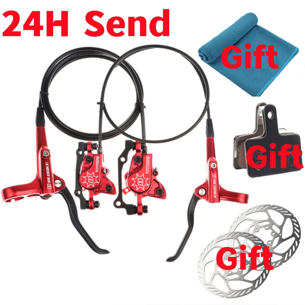 MTB/Road Bike Oil Hydraulic Disc Brake Red 4 Piston With Cooling Pads Brake Rotor Caliper Disc IS/PM Mount Bicycle Accessories