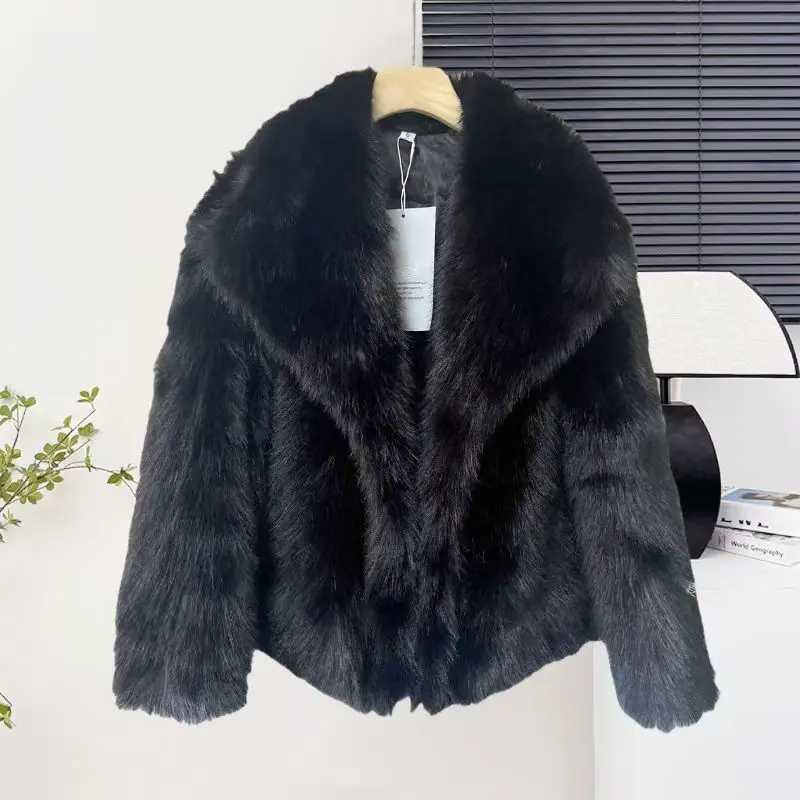  Thickened  Fur Coat Women's Winter Fashion Outerwear Soft Plush Collar Large Lapel Simulation Leather Jacket