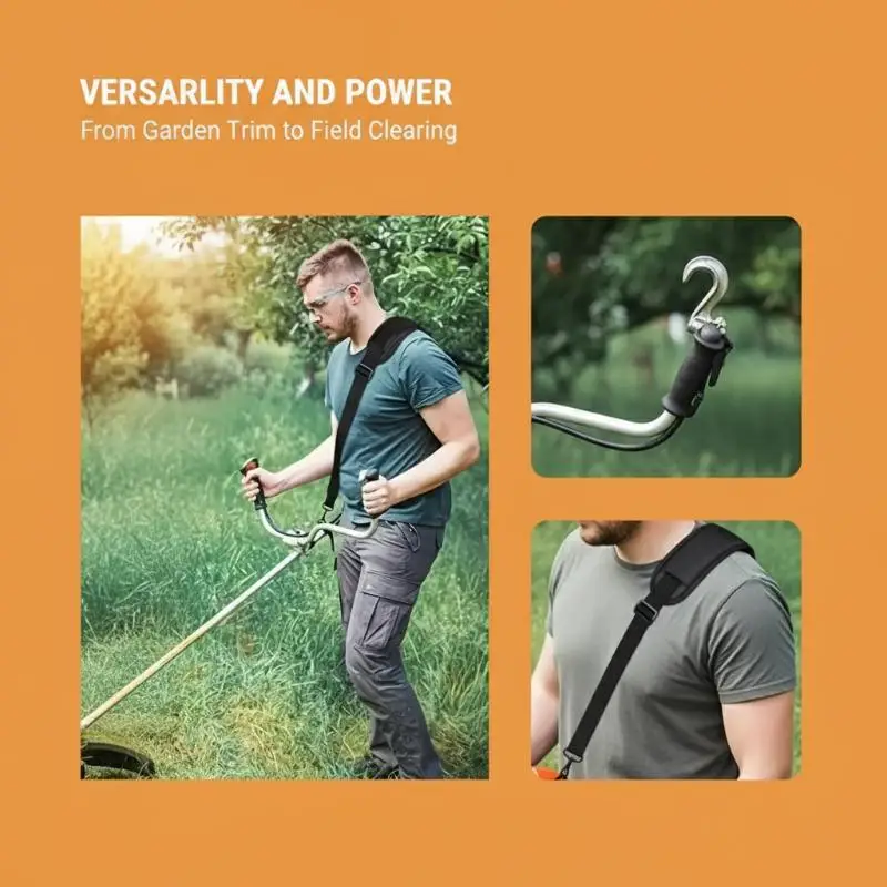 Heavy Duty Adjustable Lawn Mower Harness Strap for Brush Cutter Comfortable Shoulder Support Belt for Landscaping and Yard Work
