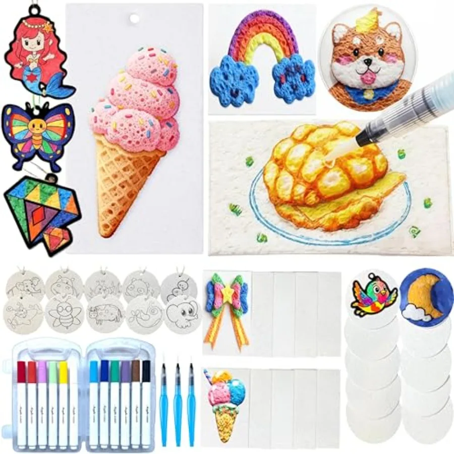 

Набор для рисования Aqua Puffs Magic Foam Texture Painting Kit: Волшебная объемная краска, включая 30 шт. текстурной бумаги и 12 цветов.
