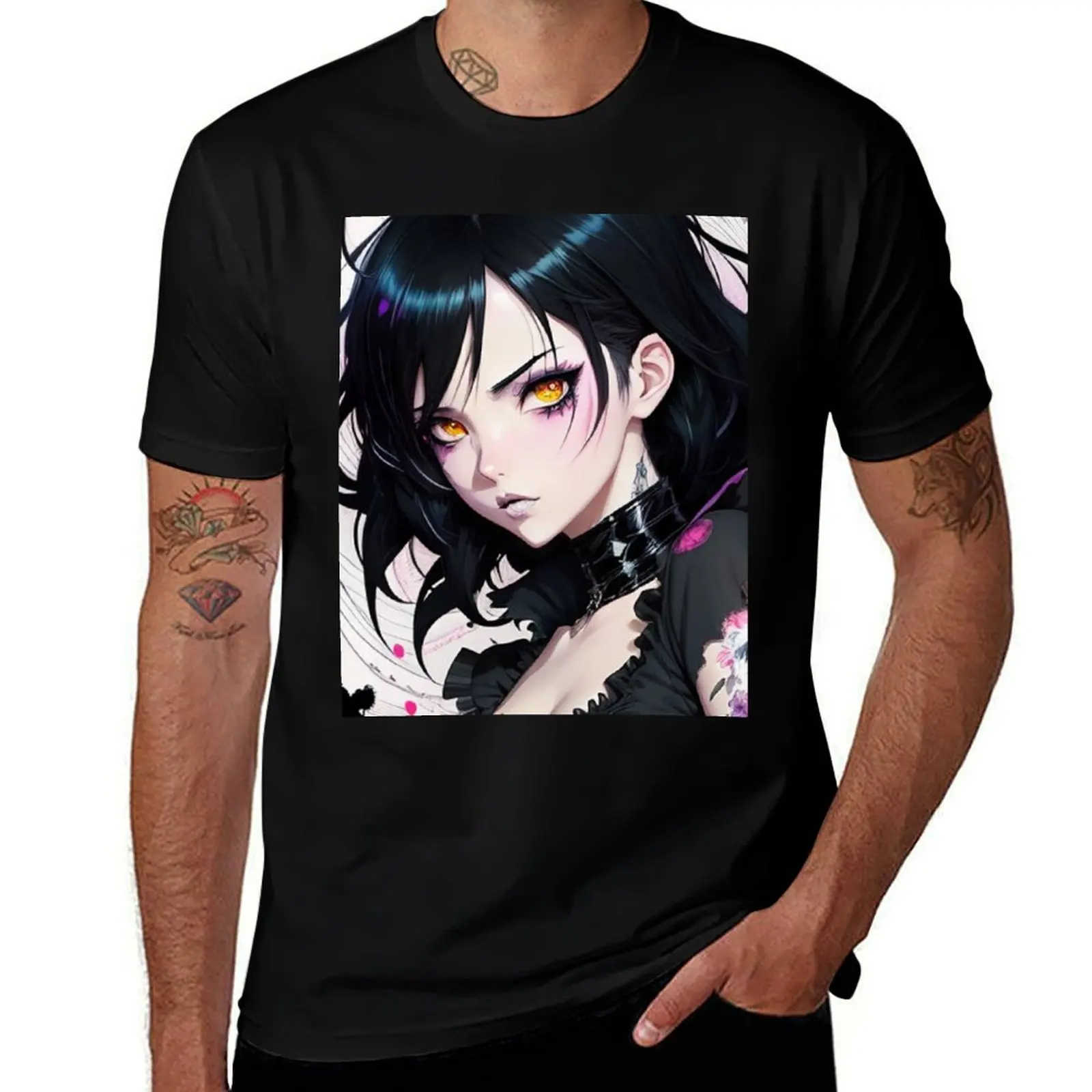 Goth Anime Girl Cute Kawaii Dark Woman Adorable Black Pastel Colors T-Shirt Plus Size Lightweight Tee Shirt