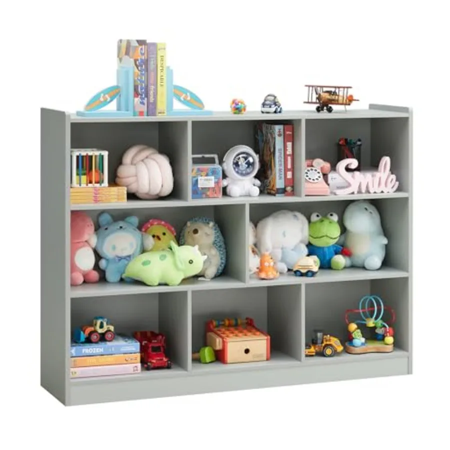 

Трехуровневая книжная полка на 8 секций, деревянный стеллаж-органайзер с защитой от опрокидывания, современный шкаф для хранения и демонстрации для гостиной