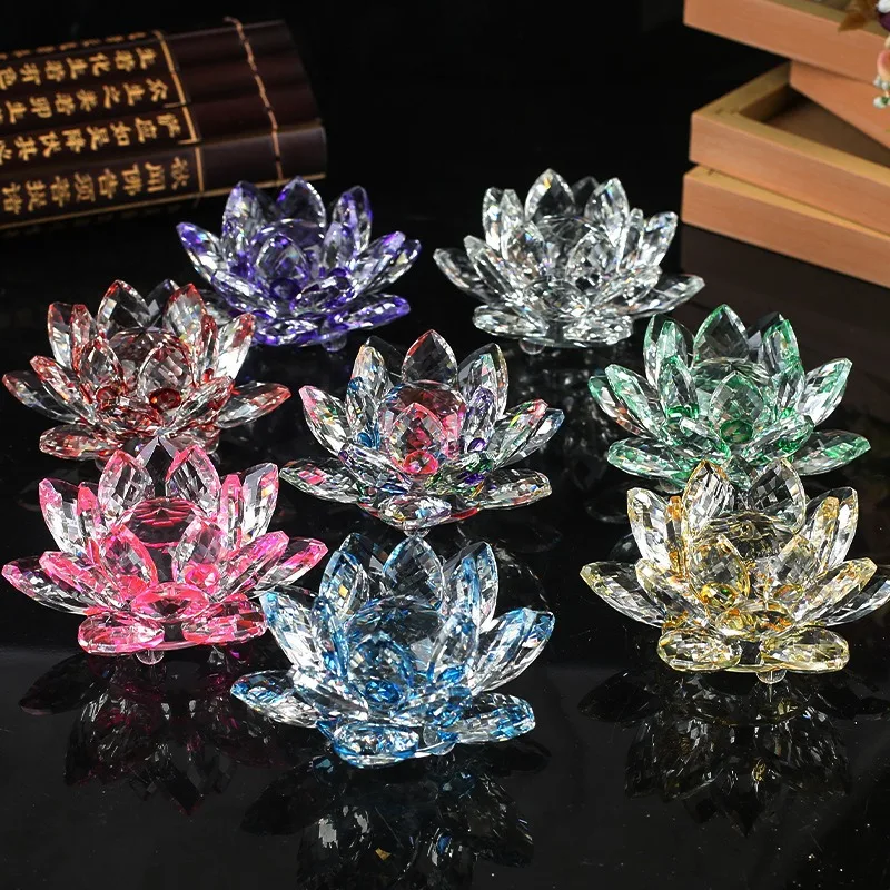 Crystal Lotus Flower Figurine Home Wedding Decoration Glass Craft Collection Paperweight Table Ornaments Souvenir Gifts