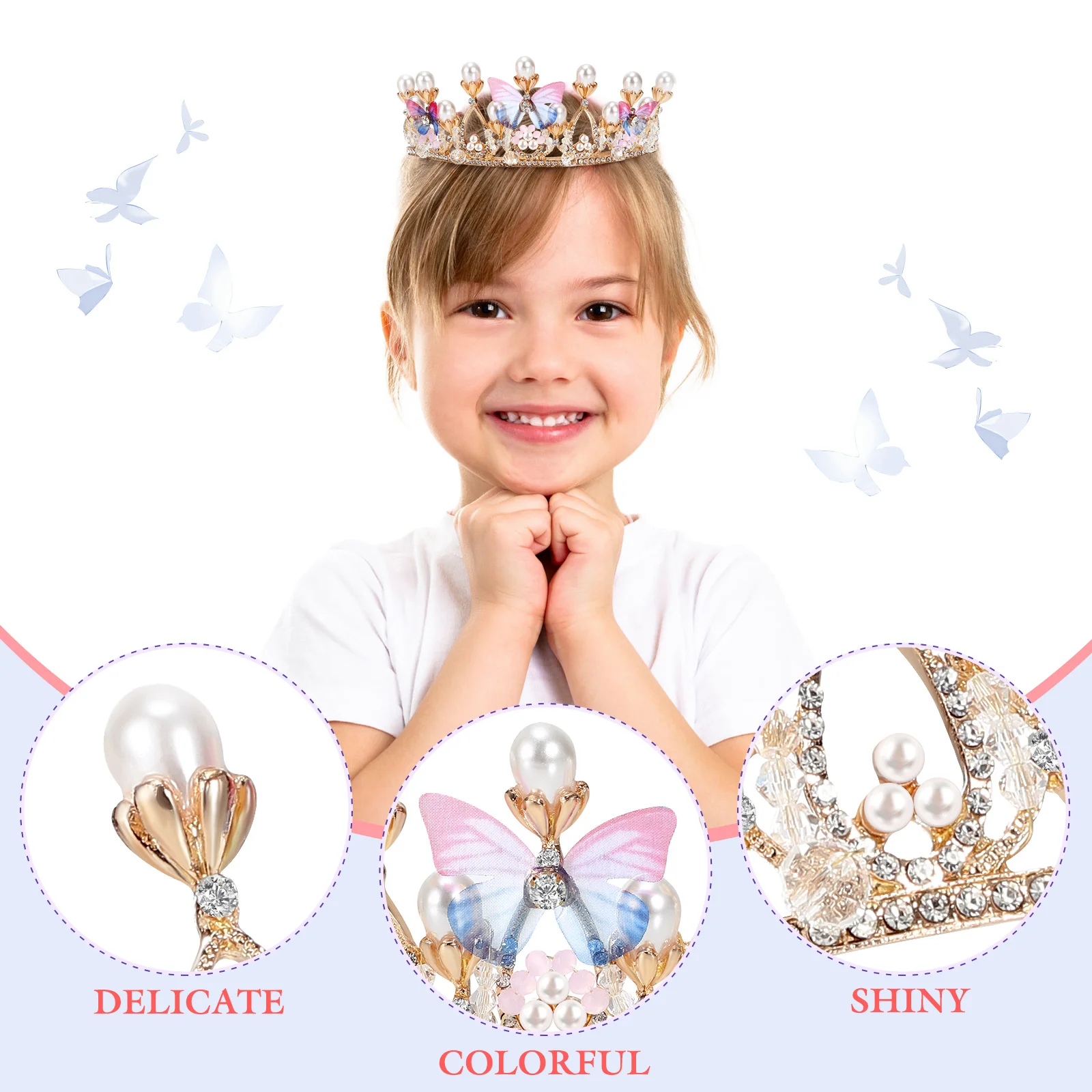 

Crystal Butterfly Crown Headband for Children Adorable Girl Party Hairpieces Birthday Festivals Hair Accessories