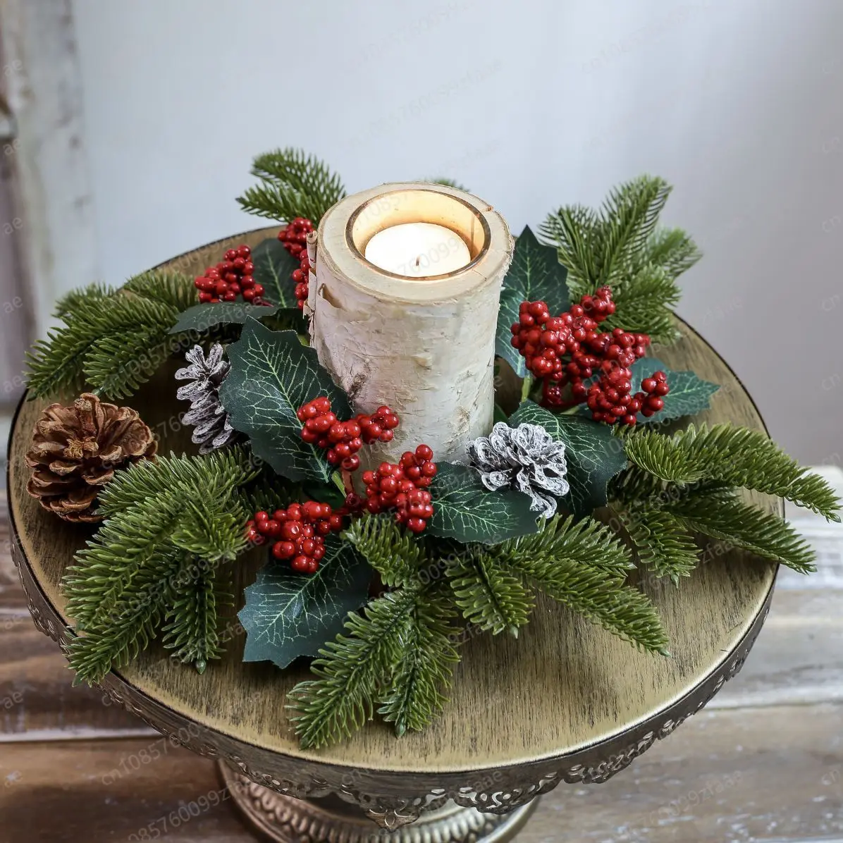 Christmas candlestick wreath, decorative tabletop ornament simulation, arrangement