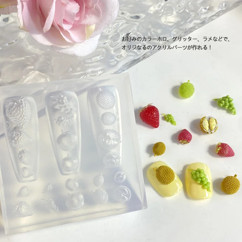 TSZS 1PC 3D Kawaii Fruits Strawberry Durian Acrylic Mold Apple Banana Nail Art Decoration DIY Silicone Nail Template