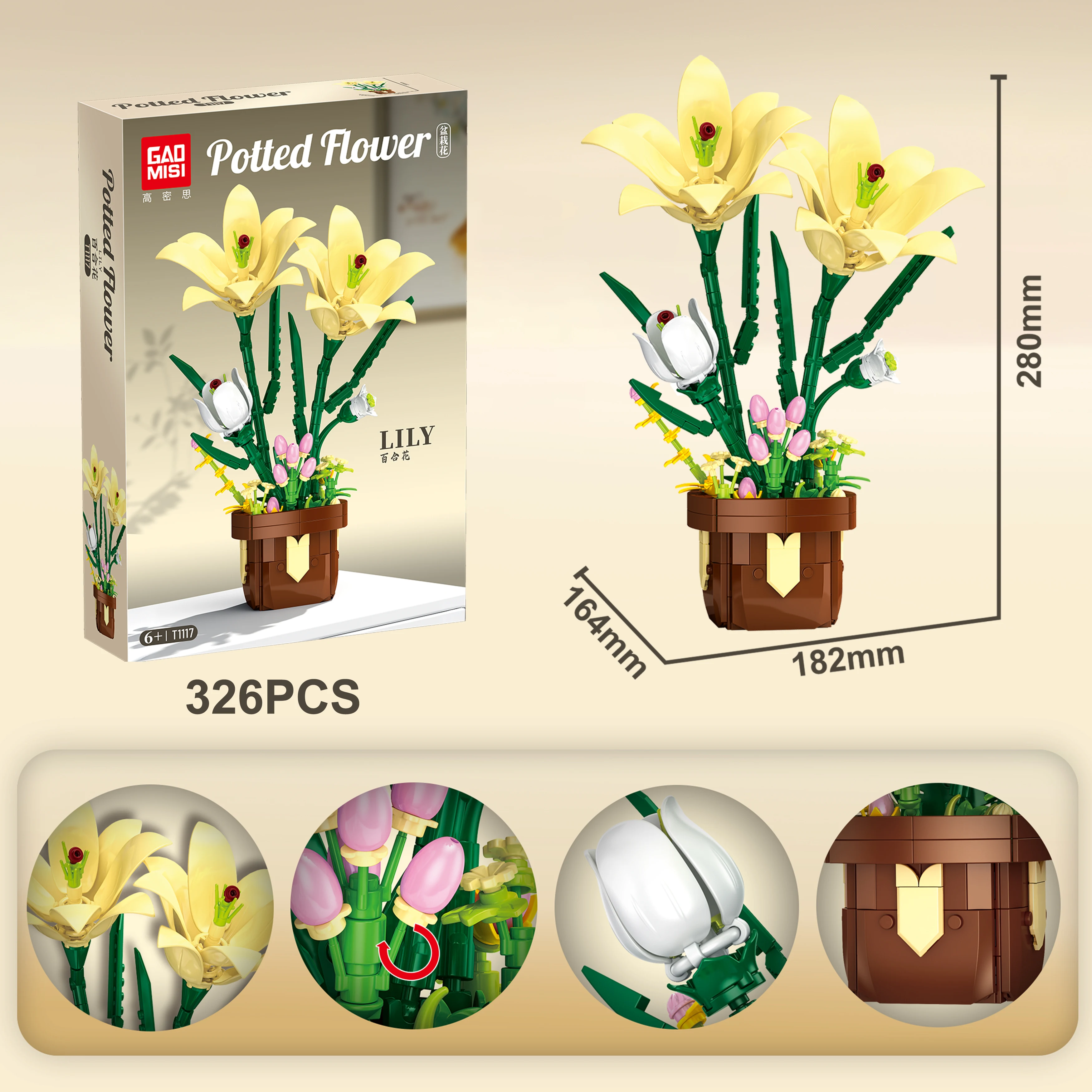 

DIY Lily Bouquet Building Block Model Potted Flower Assembly Toy Creative Decorative Gift for Home & Friends Xmas Gifts