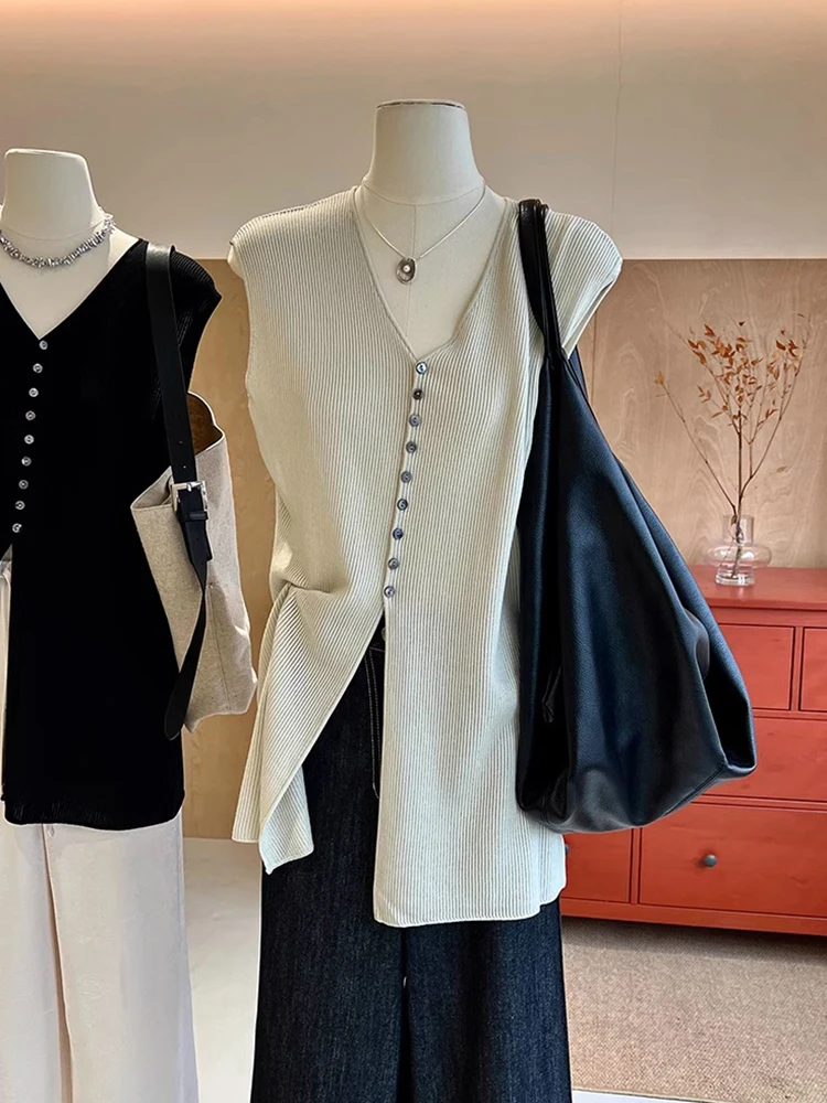 

Design Sensation Light Maturi Sle Ice Silk Knitted Vest Summer New Faion Loose Slimming oulder Openwear Svel Top