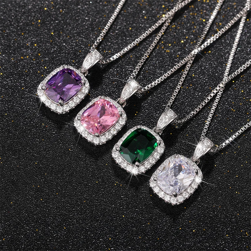 Huitan Geometrische Zirkonia Anhänger Halskette für Frauen Luxus Temperament Weibliche Hochzeit Trend Hals Zubehör Party Schmuck – Detail 20