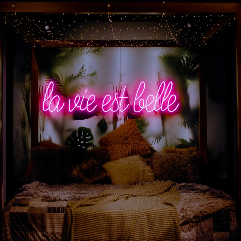 La Vie Est Belle Neon Sign Party Neon Decor Beautiful Led Light French Neon Light Sign Bedroom Rose Sign Wedding Room Decoration