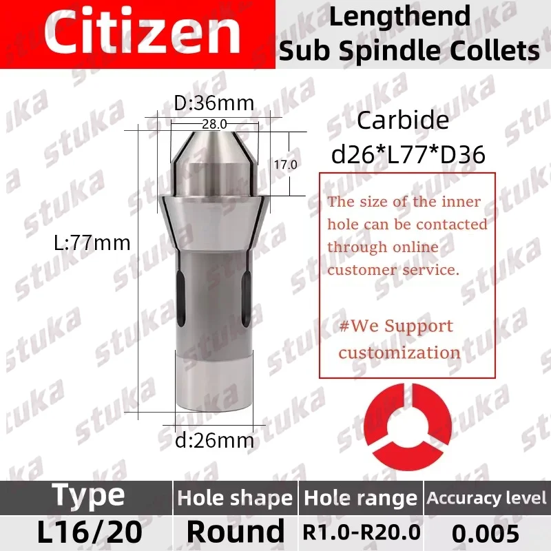 Stuka Collet for Citizen Cincom L16/20 511.001 510.001 Carbide