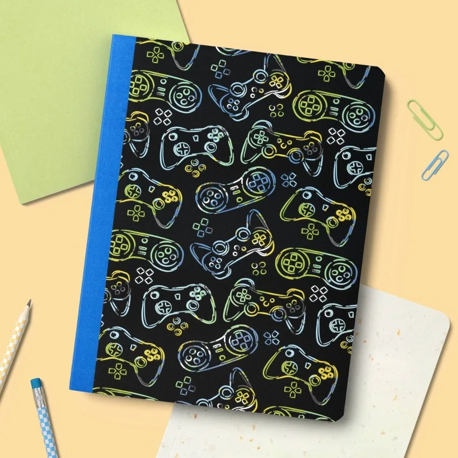 Wide Rule Gaming Light Embossing 7.5"x10.5" Composition Paper Notebook Black