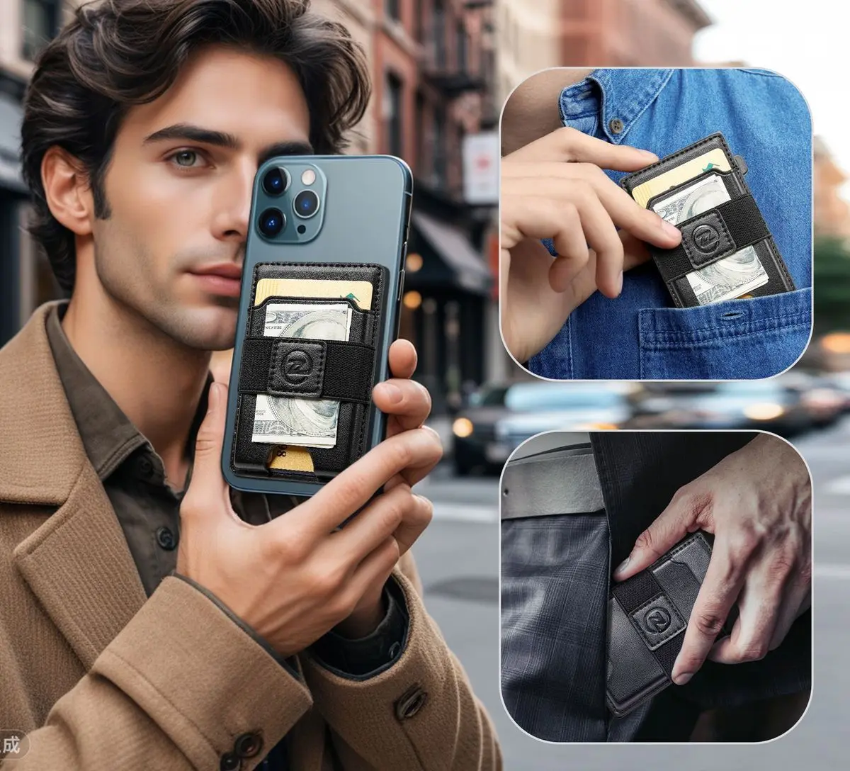 Herren-Kartenetui aus Leder mit doppeltem Verwendungszweck und RFID-Schutz, ultradünnes Profil mit Magnetverschluss, wirksam gegen Diebstahl im Alltag – Detail 2