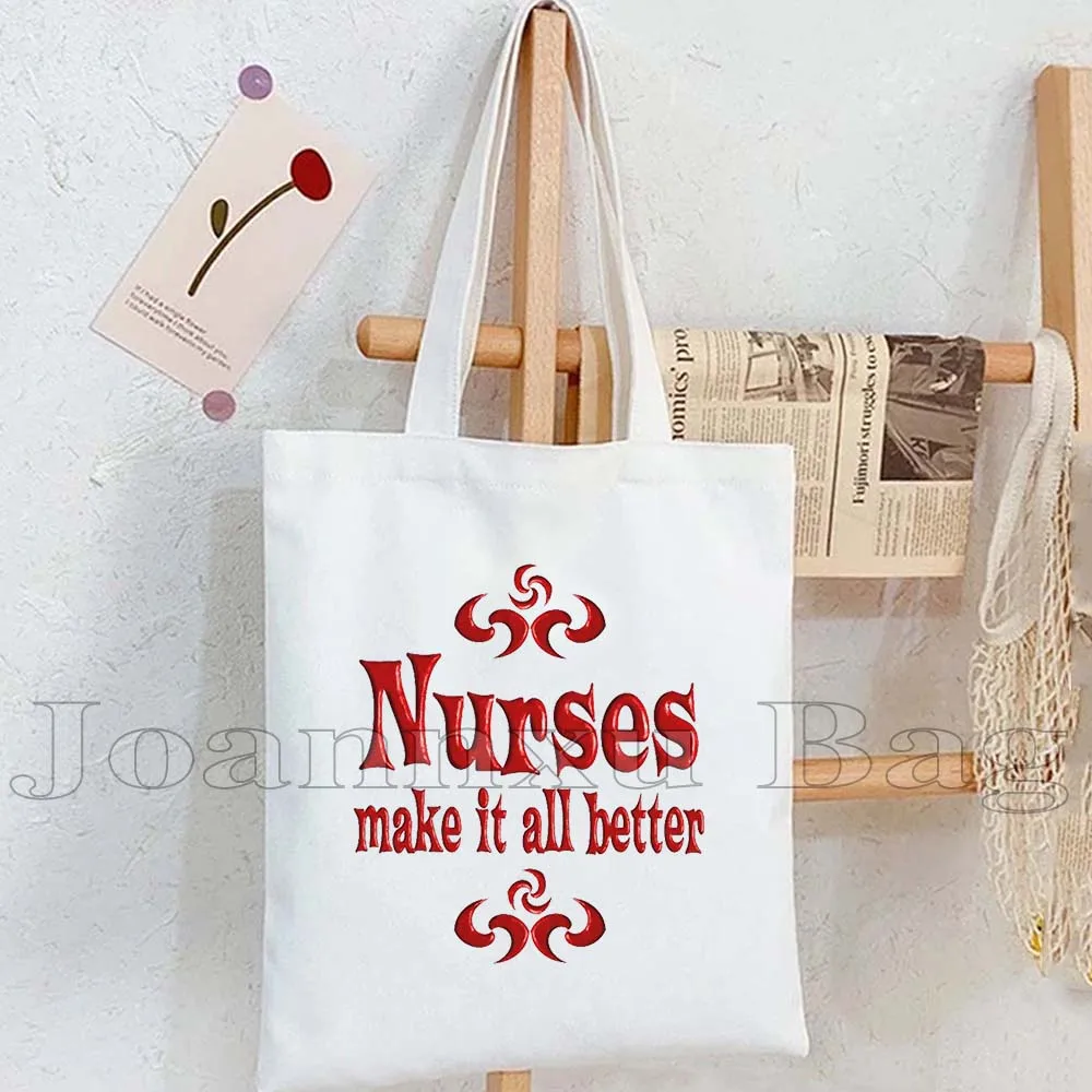Funny Nursing School Student Caduceus Ambulance Nurse Birthdays Gifts Cute Stethoscope Tote Bag Cartoon Coffee Cotton Handbag