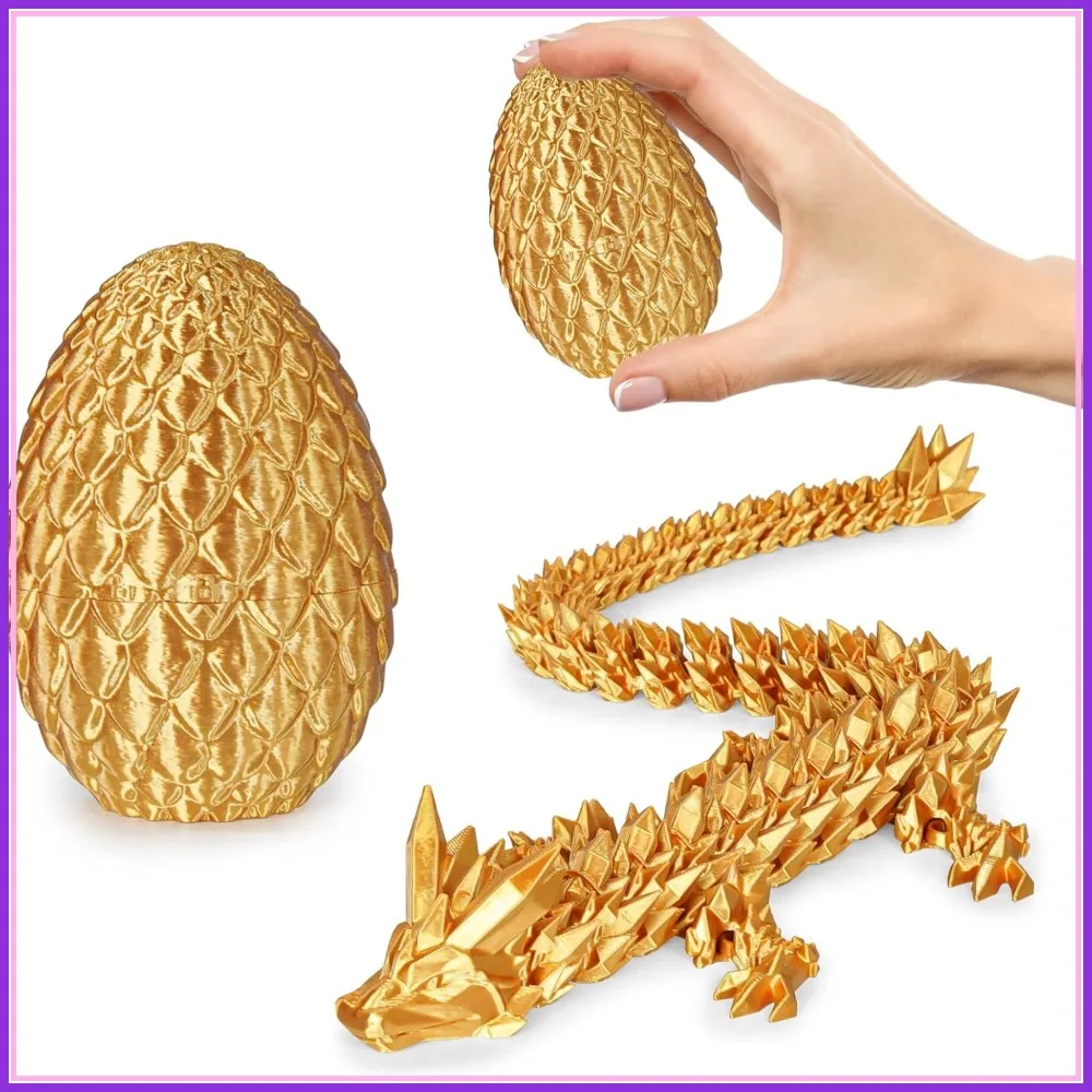 

3D Printed Small Dragon Eggs with Dragon Inside, Articulated Fidget Toys for Adults, Gold Desk Décor