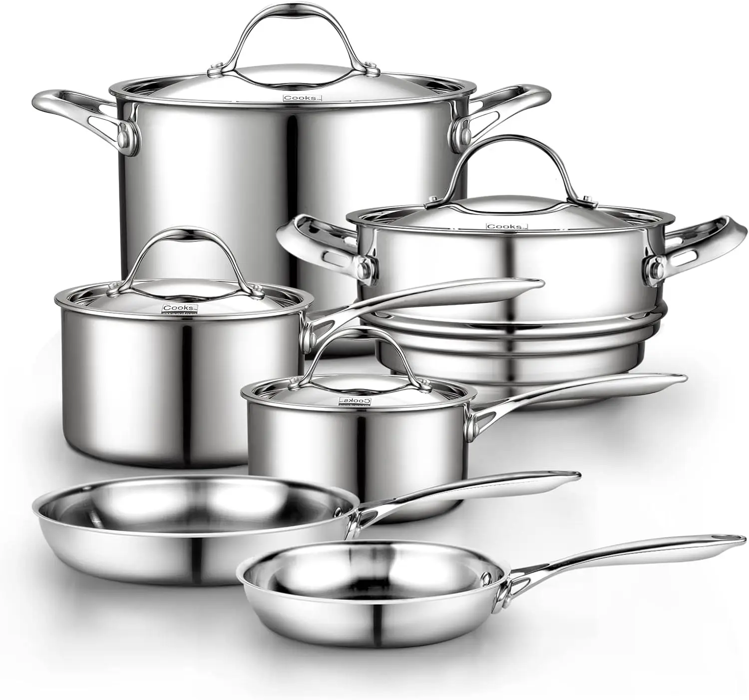 Cooks Standard Stainless Steel Kitchen Cookware Sets 10-Piece,Multi-Ply Full Clad Pots and Pans Cooking Set with Stay-Cool Handl