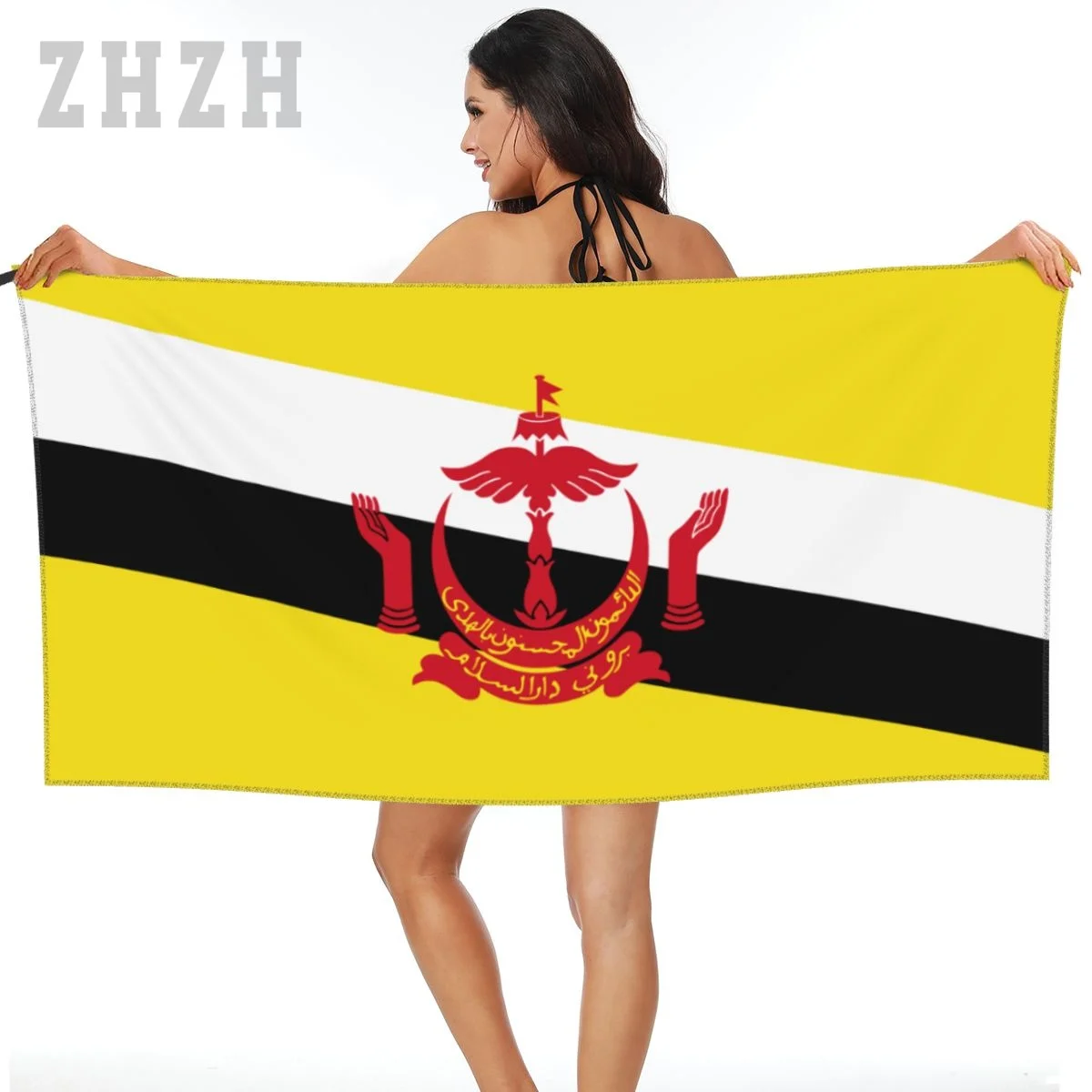 More Design Brunei Flag Emblem Bath Towel Quick dry Microfiber Absorbing Soft Water Breathable Beach Swimming Bathroom