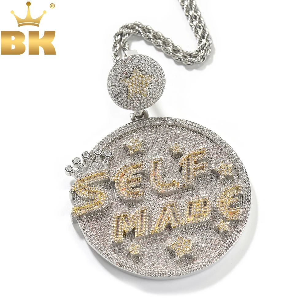 THE BLING KING Self Made Pendant Necklace Iced Out Baguettecz Cubic Zirconia Letter Round Medallions Hiphop Jewelry For Gift