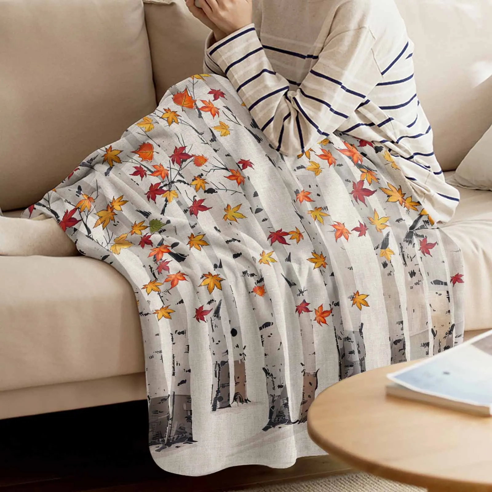 

Leaves Watercolor Hand Painted Throw Blanket for Sofa Warm Microfiber Flannel Blanket Bedroom Decor Blankets for Beds