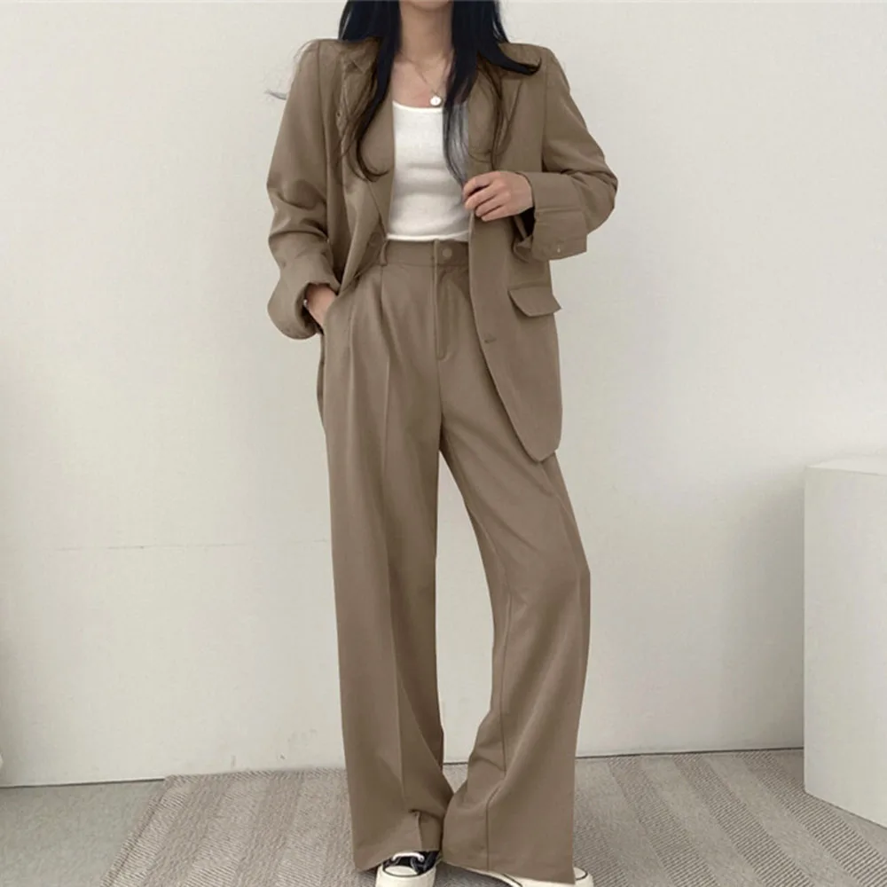 Autumn Casual Blazers Pant Sets Women 2024 Fall 2 Piece Sets Single Breasted Office Lady Pantsuit Solid Trousers Coats Tops Suit