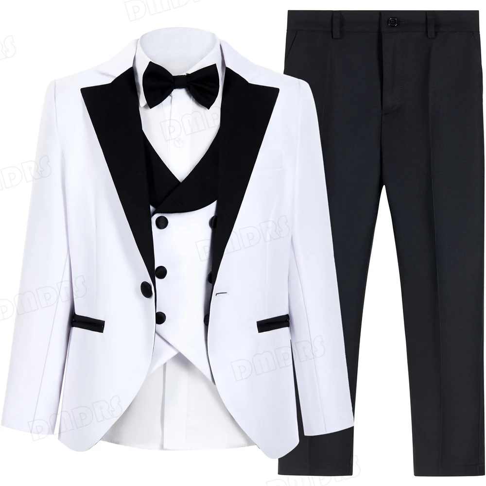 24H Ship 3pc White Formal Suit Set For Boys 3-14 Years One Button Fly Kids Tuxedo Set Wedding Ring Bearer Suits