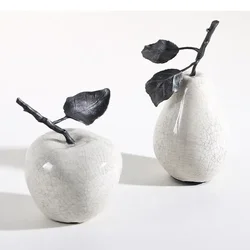 White Crack Ceramic Ornaments Apple Pear Fruit Sculpture Simulated Fruit Statue Fruit Figurines Desktop Decoration Accessories