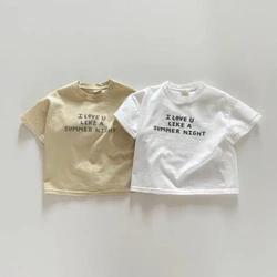 2026 Summer New Baby Boy Short Sleeve T Shirts Letter Print Infant Girl Cotton Tee Cute Toddler Casual Tops Kids T Shirt Clothes