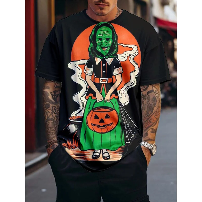 

Funny 3D Cat Print Men's T Shirt Halloween Pumpkin Skeleton Pattern Tees Casual O-neck Loose Short Sleeve Hip Hop Dress Up Tops