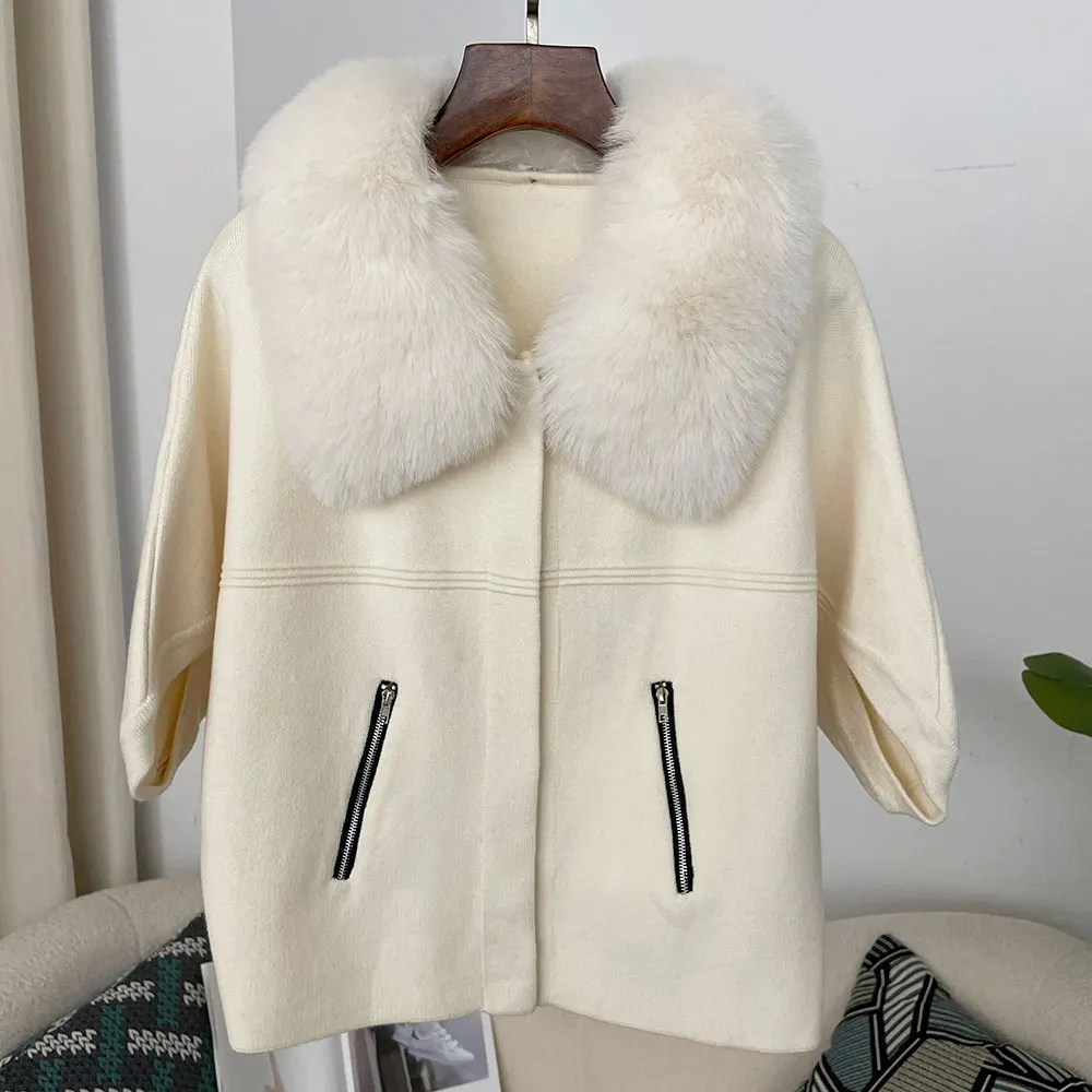 Faux Fur Knitted Cardigan Women Autumn Winter Clothes Fake Fur Collar Sweater Solid Zipper Kintwear Artificial Fur Coat Female