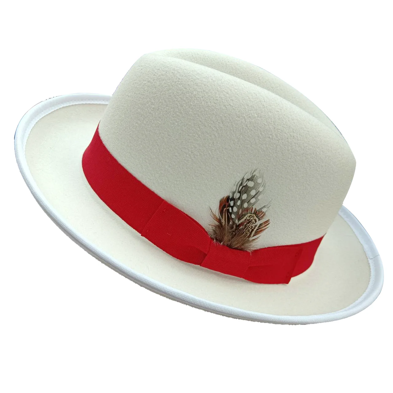 Women\'s Fedora Hat Winter Concave Raised Edge Thin Wrap Bow Feather Accessories Male and Female Red Fedora