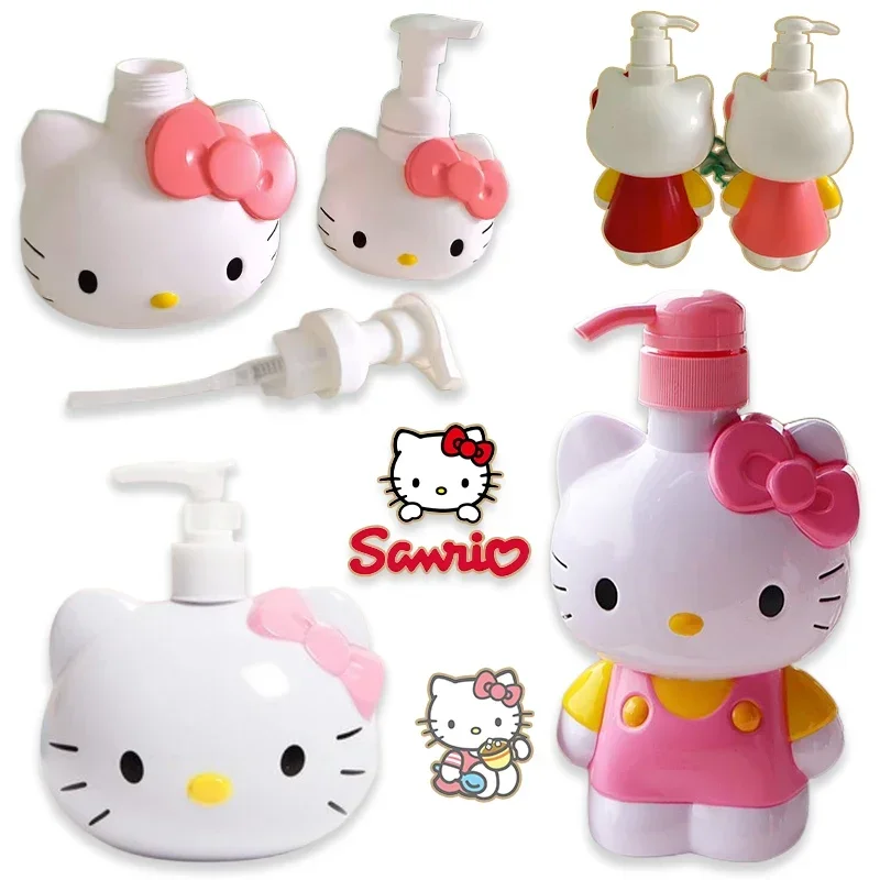 500/200ml Sanrio Hello Kitty Dispensing Bottles Woman Bathroom Shampoo Shower Gel Bottle Press Face Wash Type Refillable Empty