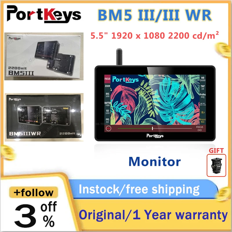 Portkeys BM5 III WR 5.5 Inch Portable Monitor Dslr WiFi Bluetooth Control Camera RED Komodo Raptor 8K BMPCC4K/6K/6K Pro Sony