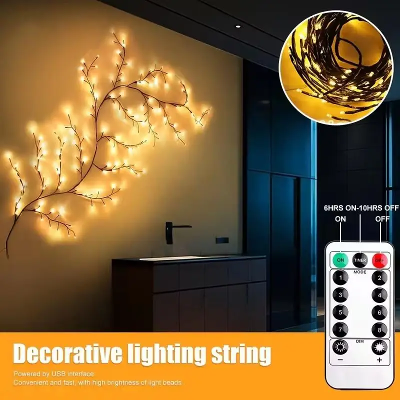 USB Vine String Light 8 Mode With Remote Waterproof LED Flexible DIY Tree Branch Lamp Fairy Light Home Wall Christmas Decoratio