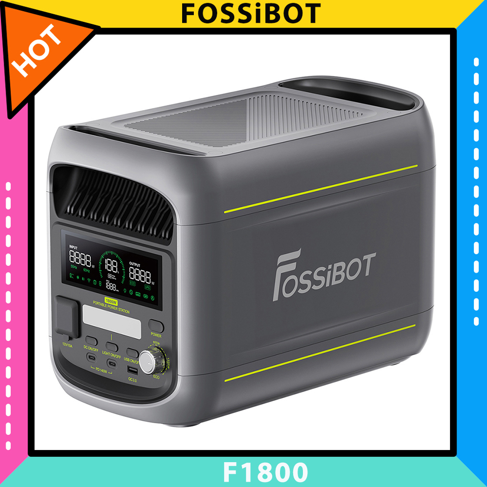 FOSSiBOT F1800 Portable Power Station, 1024Wh LiFePO4, 1800W AC Output, Ultra-Fast 1200W AC & 500W Solar Charging, Multi-Port USB/Type-C/Car Output, App-Controlled
