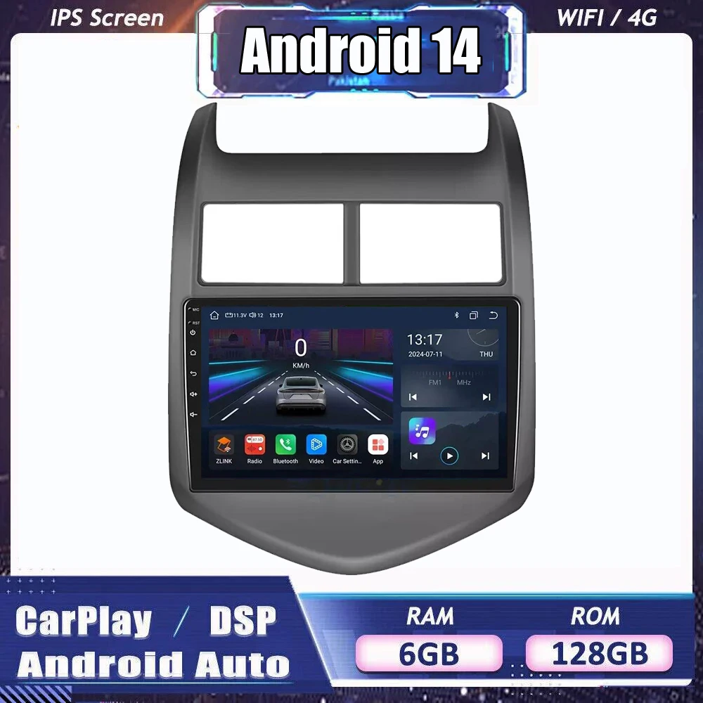 

2Din 8G + 128G Автомобильный GPS-мультимедийный плеер Android 14.0 для 2010 2011 2012 2013 Chevy Chevrolet AVEO 9-дюймовый радиоприемник