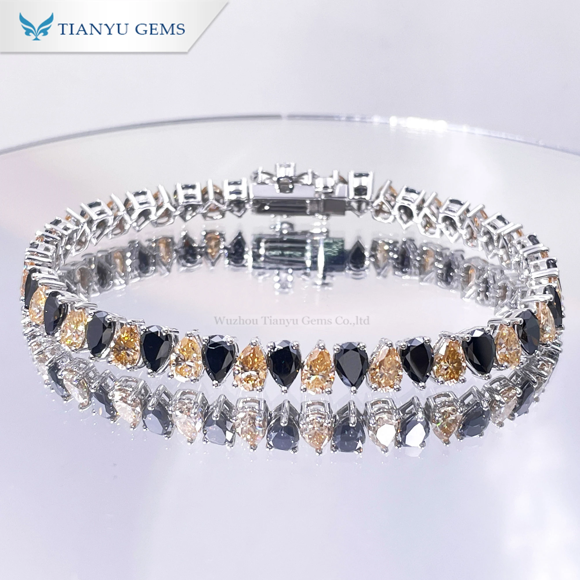 Tianyu Gems Black Champagne Pear Cut 24ctw Moissanite Diamonds Tennis Bracelets 18k 14k 10k White Gold Women Wedding Bracelet