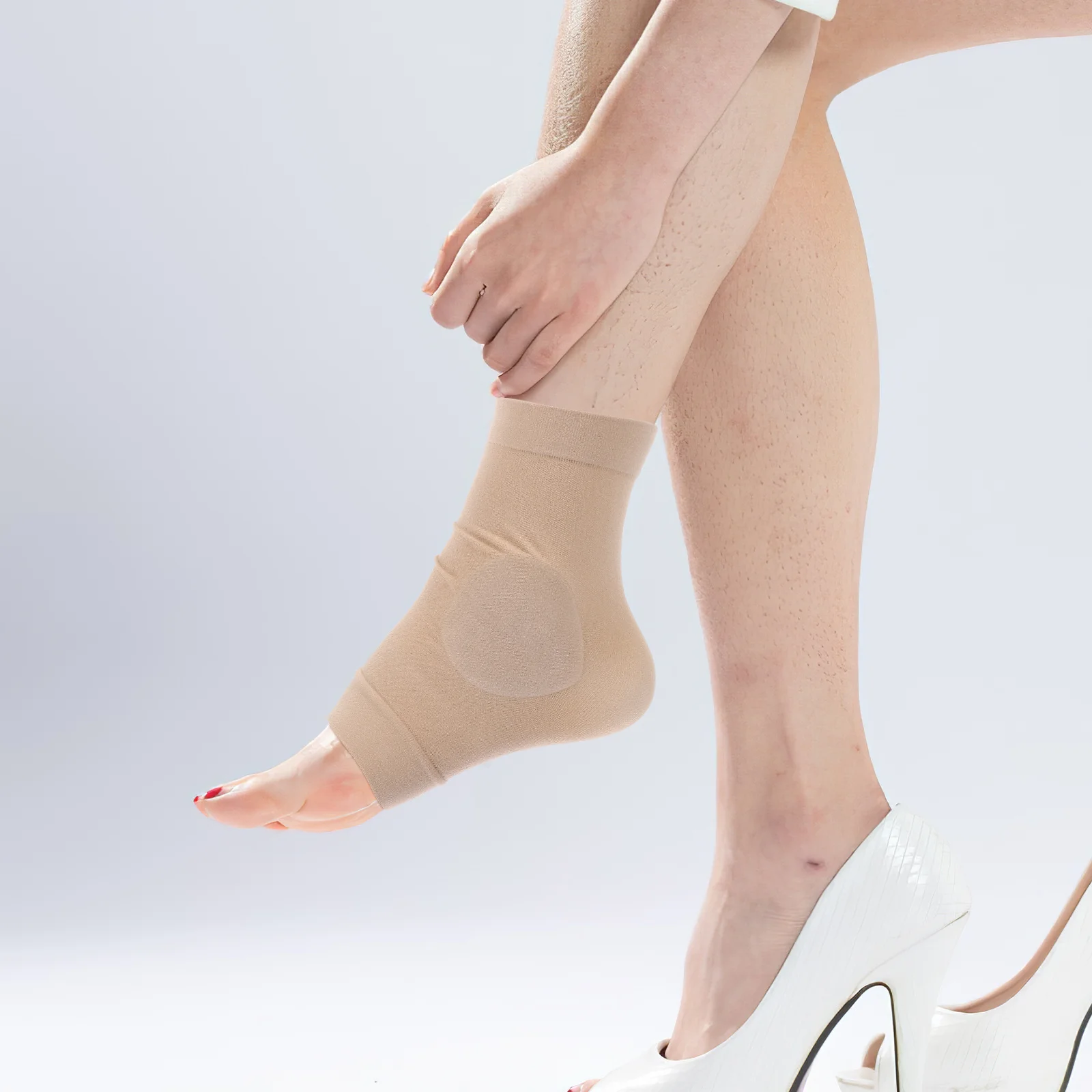 

1 Pair Heel Sleeves Double Side Sebs Moisturizing Breathable Foot Ankle Protector Open Toe For Cracked Dry Heels Unisex Heel