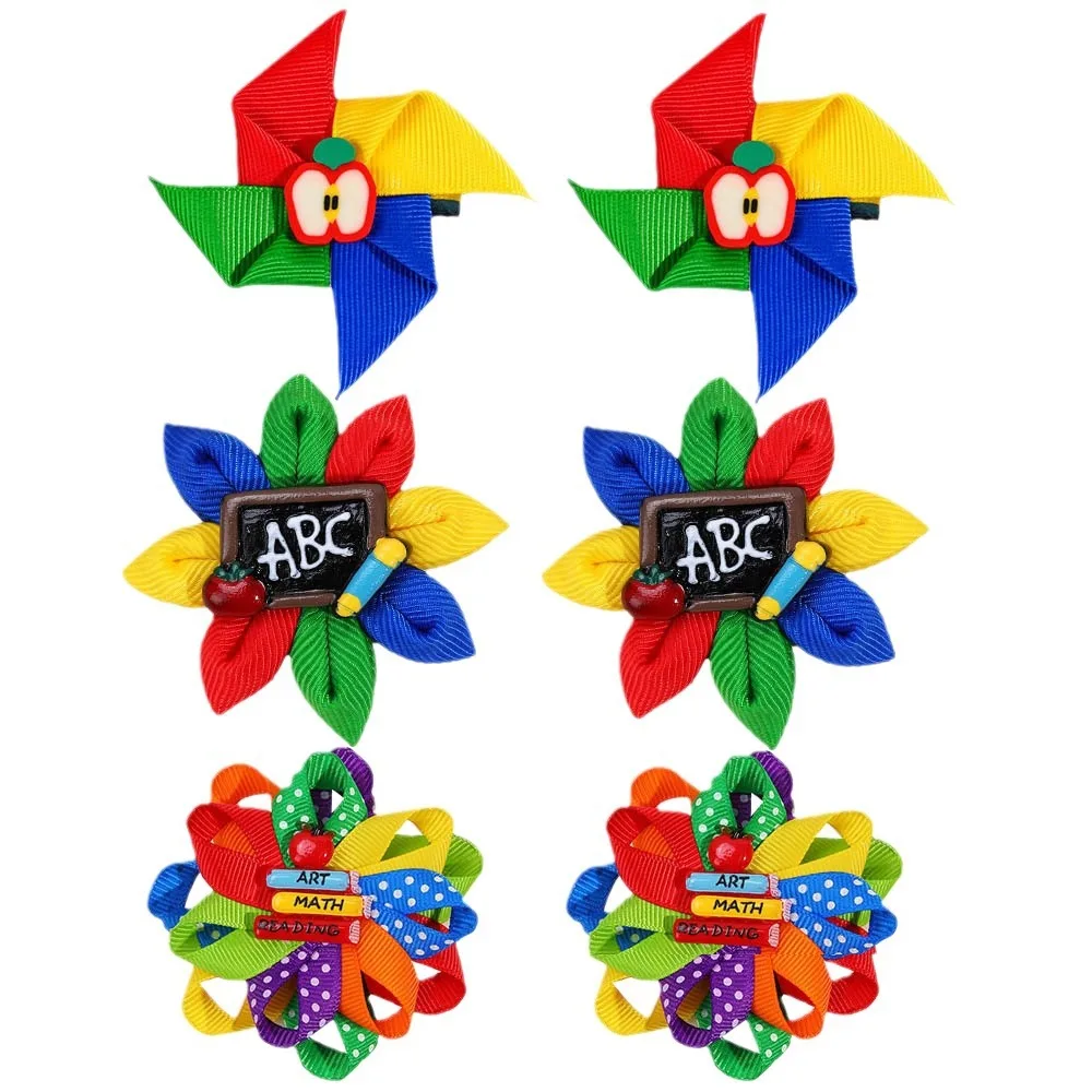 

20 шт., детские заколки для волос с вертушкой, головные уборы с бантом, заколки, банты для волос «Снова в школу», мини-ветряная мельница из кожи аллигатора, декоративные аксессуары для волос