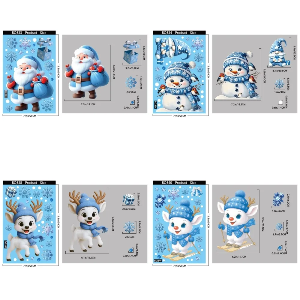 4 Sheets Waterproof Christmas Static Cling Decal Removable Static Exquisite Glass Window Sticker DIY Festive Atmosphere