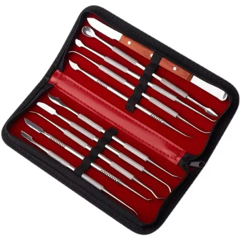 Stainless Steel Technician Wax Carving Knife Wax Knife Ten-piece Set Technician Wax Knife Tool Bag WaxsType Waxs Spoon s