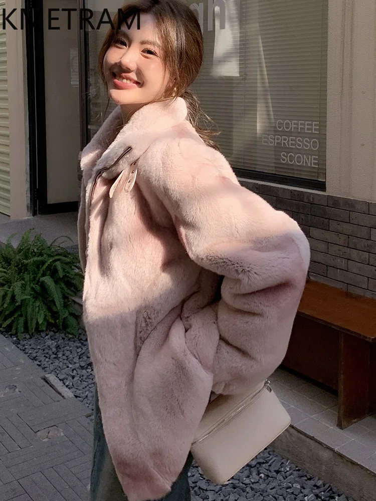 Real Rex Rabbit Fur Jacket Woman Luxury 2024 Winter Clothes Pink Long Fur Coat Women Trending Fashion New in Outerwears шуба