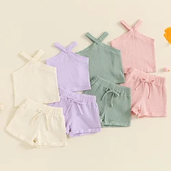 2024-05-05 Lioraitiin Newborn Baby Girl Summer Outfits Sleeveless Cross Halter Tank Tops + Shorts Set Clothes