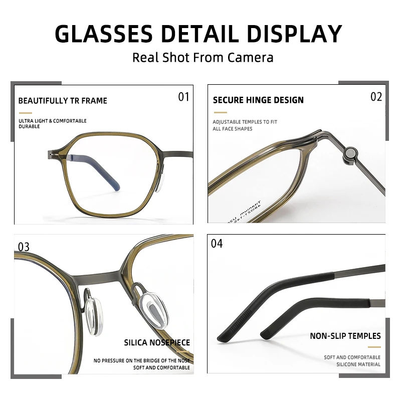 BLMUSA Men Anti Blue Ray Reading Glasses Polygon Progressive Photochromic Glasses Pure Titanium Multifocal Prescription Glasses