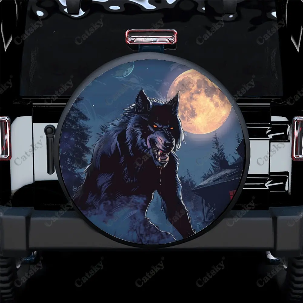 Terrifying Werewolf At Night Car Spare Tire Cover Auto Accessories Decor Wheel Wrap Protect for Trailer SUV Truck Camper 14-17in