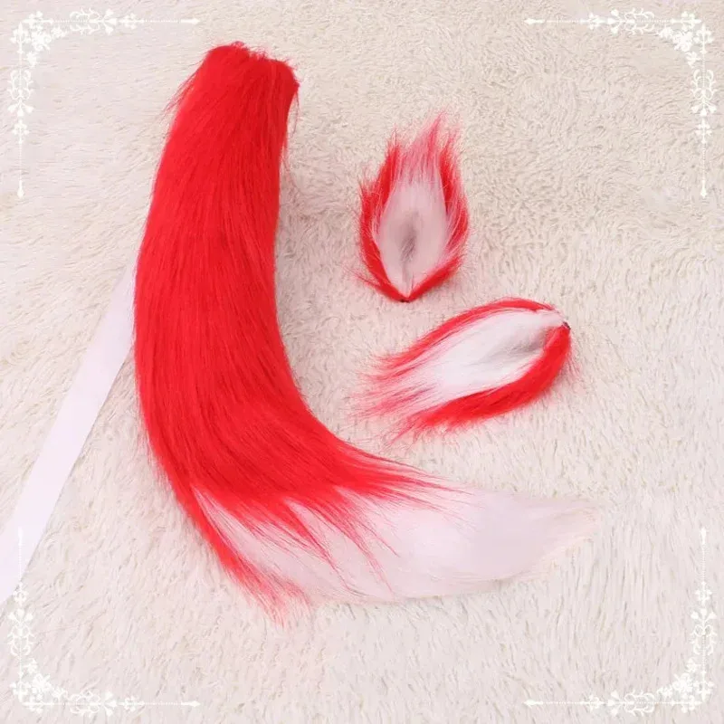 Cy11 컬러스 더블 이어즈 롱 플러시 폭스 이어즈 폭스테일 코스프레 선물 애니메이션 액세서리 로리타 블루 화이트 코스프레 테일 세트 QE1585