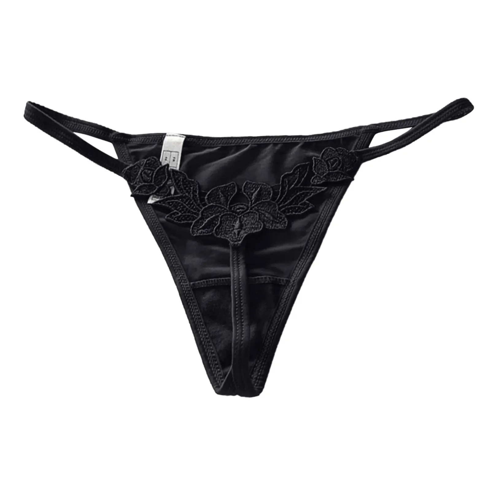 Culotte tanga en dentelle taille basse pour femme, sous-vêtement sexy, style entrejambe ouvert, couleur unie, pyjama intime